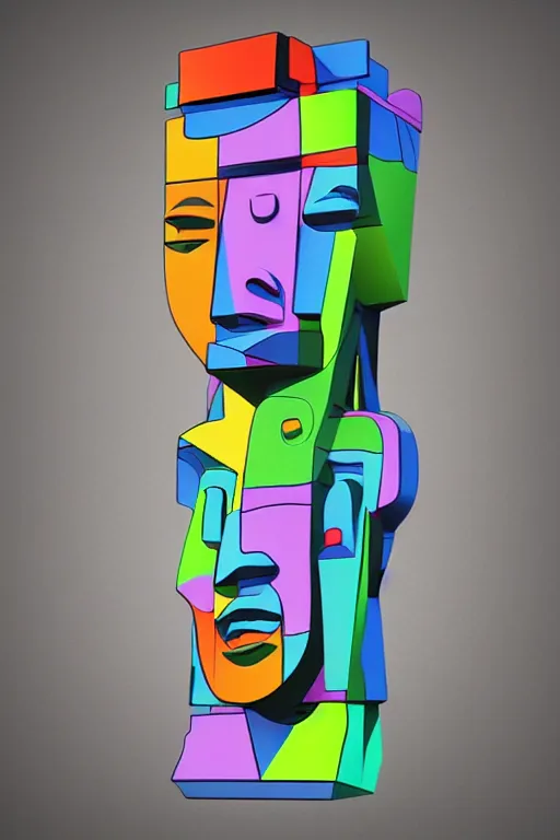 Image similar to cubist moai statue cutout digital illustration cartoon colorful beeple