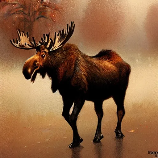 Image similar to moose walking on two legs by greg rutkowski