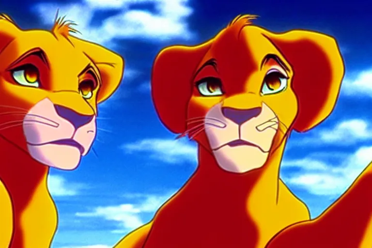 Prompt: simba from the lion king in a still from the anime neon genesis evangelion, neon genesis evangelion official media, high quality, hideaki anno anime
