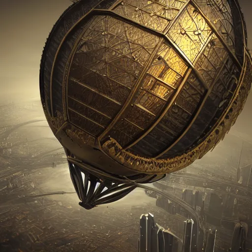 Image similar to enormous flying city in a faberge egg, sky, steampunk, fantasy art, masterpiece, hugh ferriss, octane render