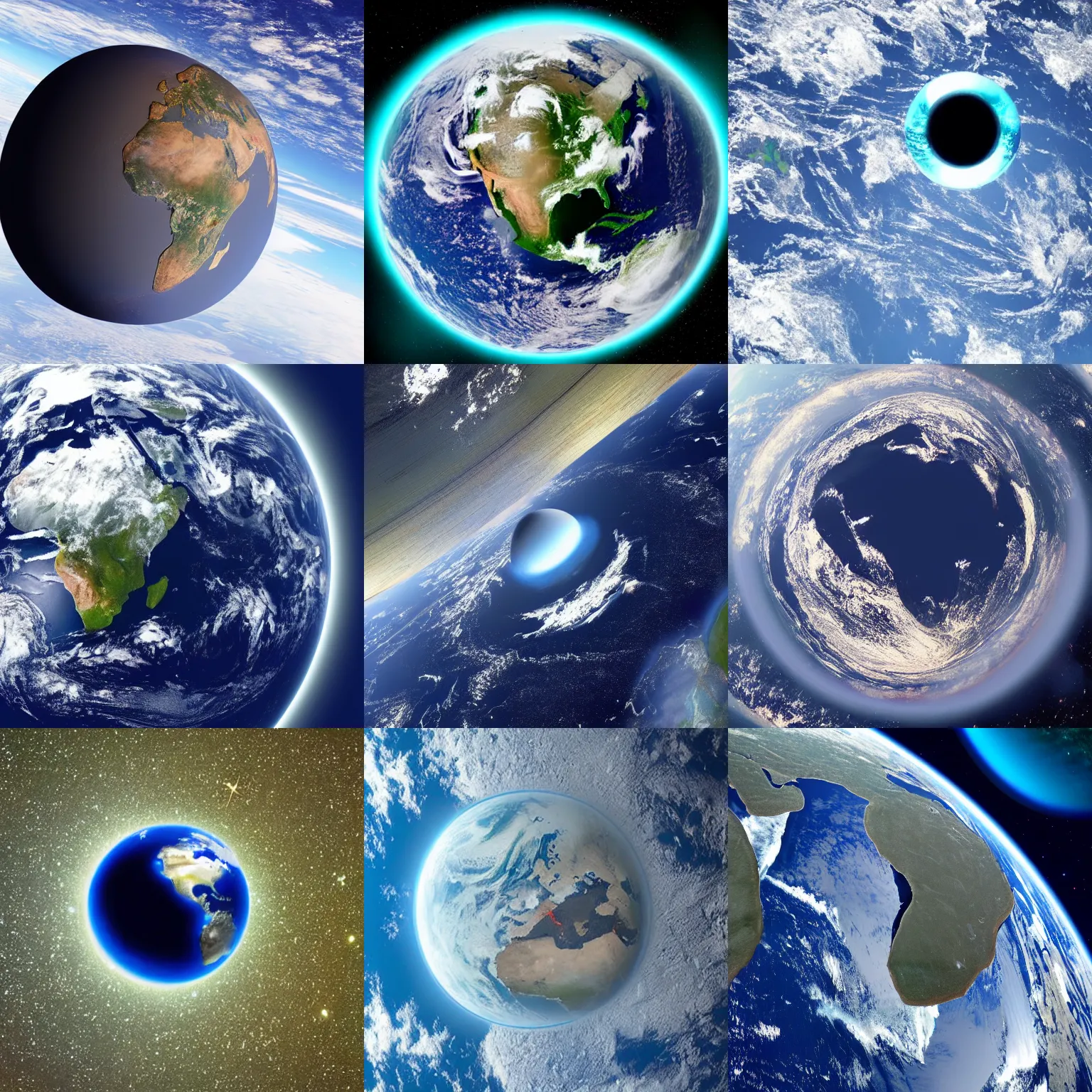 Prompt: planet earth, floating in space, camera in orbit