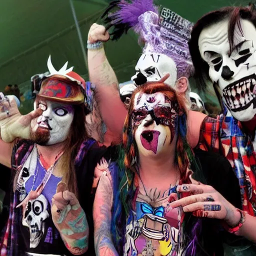Prompt: juggalos invading a grateful dead concert, highly detailed facial expressions
