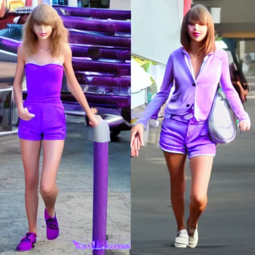 Prompt: purple Taylor Swift with purple face, purple skin, purple arms, purple legs