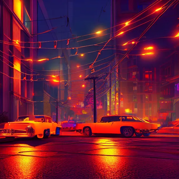 Image similar to Downtown Mexico, string lights, colorful lighting, night, realism, intricate abstract, ((gta 5 screenshot house)), by Tooth Wu, by Greg Rutkowski