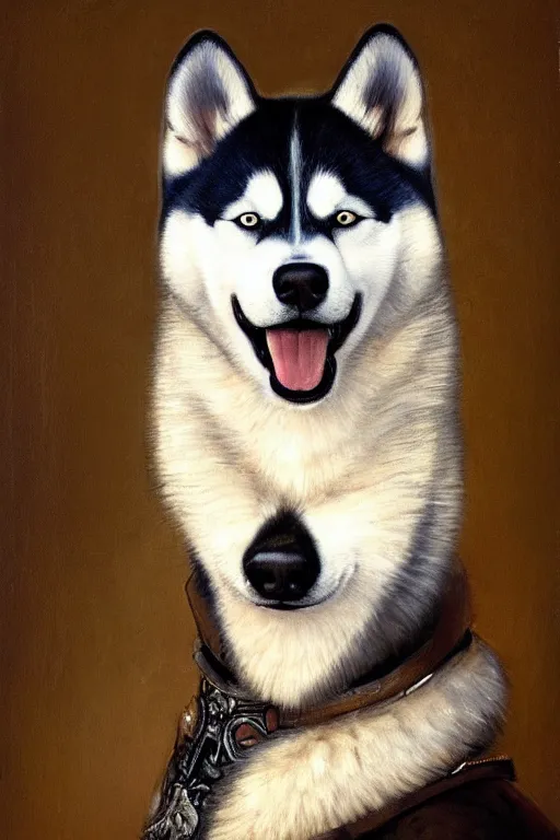 Prompt: a portrait painting of a husky in jeans, by rembrandt, [ western film ], humanoid, personify, anthropomorphic, trending on artstation