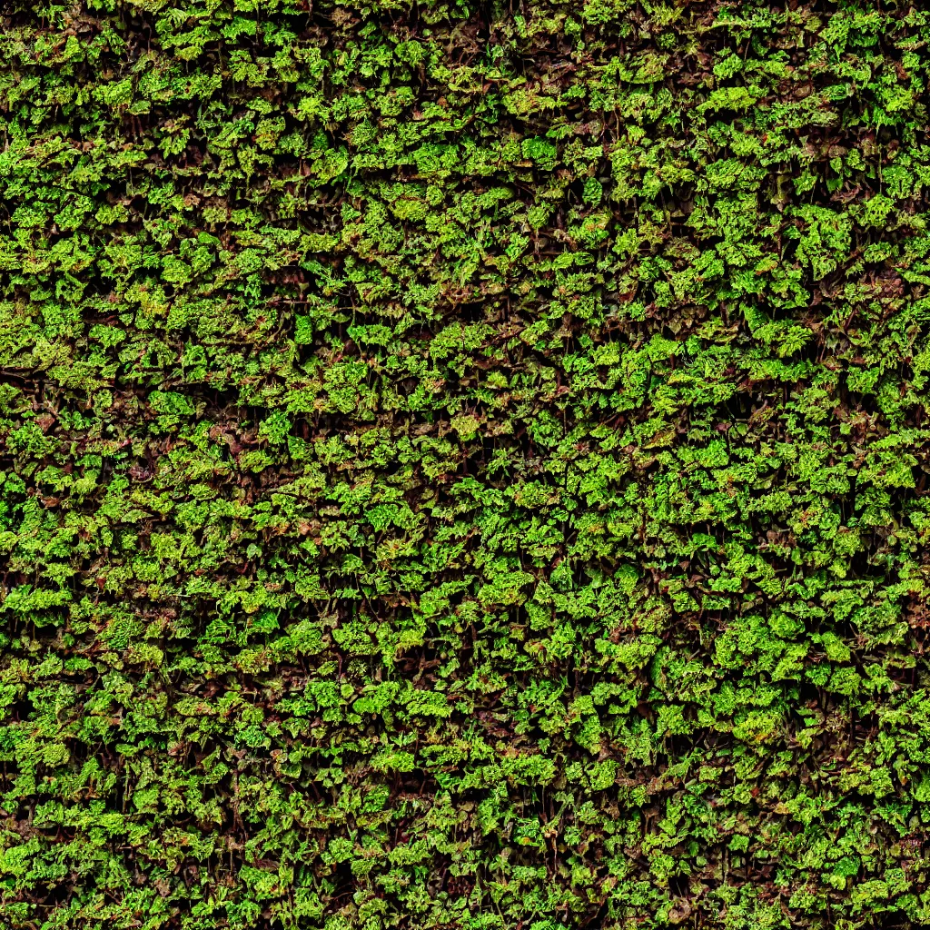 Prompt: photo of an irregular brick wall texture covered in moss and vines, seamless micro detail, HD, 8K