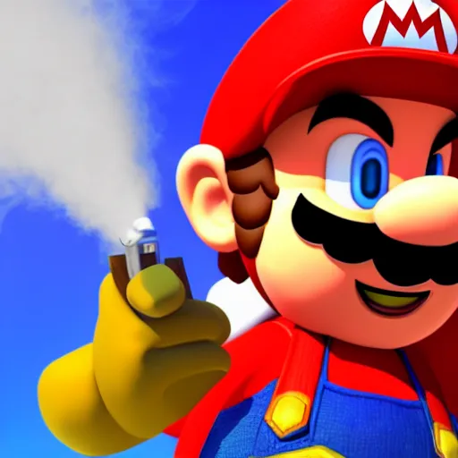 Image similar to super mario smoking a vape pen | smoke coming out of his mouth, artstation, 4 k