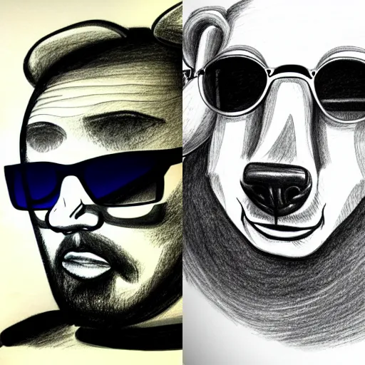 Prompt: portrait of bear in sunglasses, studio light, realistic, ink, line drawing, sketch, fineart