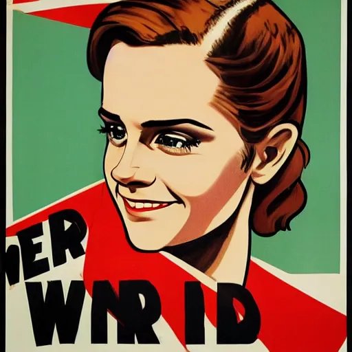 Prompt: world war 2 propaganda poster featuring Emma Watson