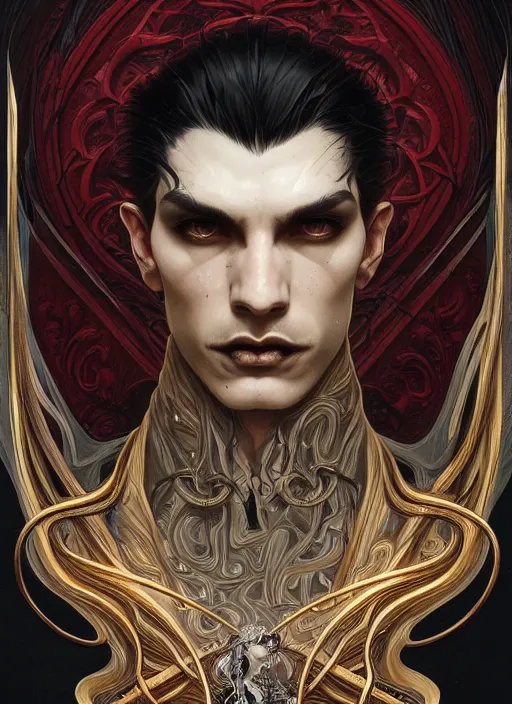 Prompt: symmetry!! portrait of a man with snake hair, gothic, dark, intricate, elegant, highly detailed, digital painting, artstation, concept art, smooth, sharp focus, illustration, art by artgerm and greg rutkowski and alphonse mucha