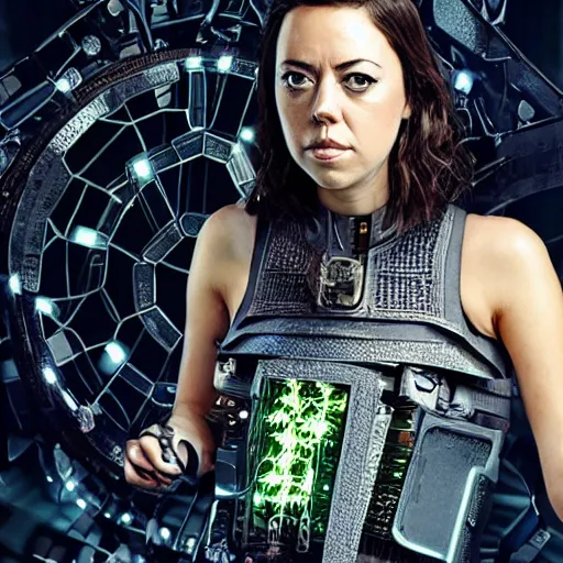 Image similar to portrait of aubrey plaza as borg queen, beautiful award winning photography,