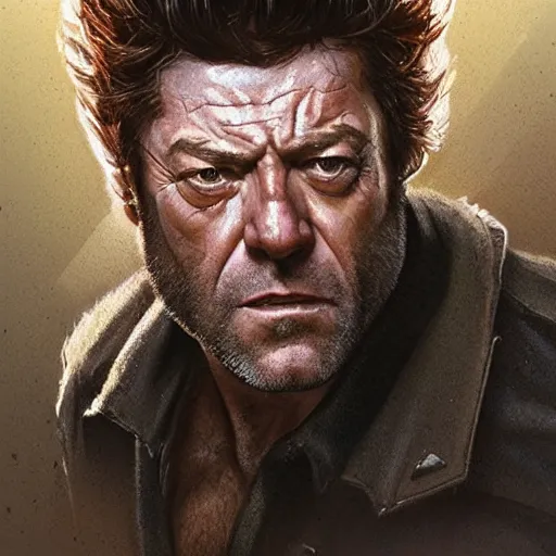 Image similar to portrait of Dean Norris as Wolverine, accurate, intricate, headshot, highly detailed, digital painting, artstation, concept art, sharp focus, illustration, art by artgerm and greg rutkowski and alphonse mucha