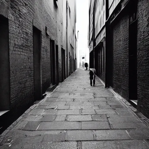 Prompt: headless knight walking down a london alley