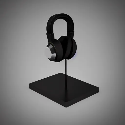 Image similar to headphone stand, futuristic, techno, cyberpunk, product design, 3 d render, concept, fun, swag, cute