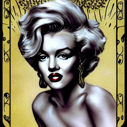 Prompt: a tarot card of teenage marilyn monroe, fantasy, intricate, elegant, highly detailed, digital painting, artstation, concept art, matte, sharp focus, illustration, luminist and baroque style