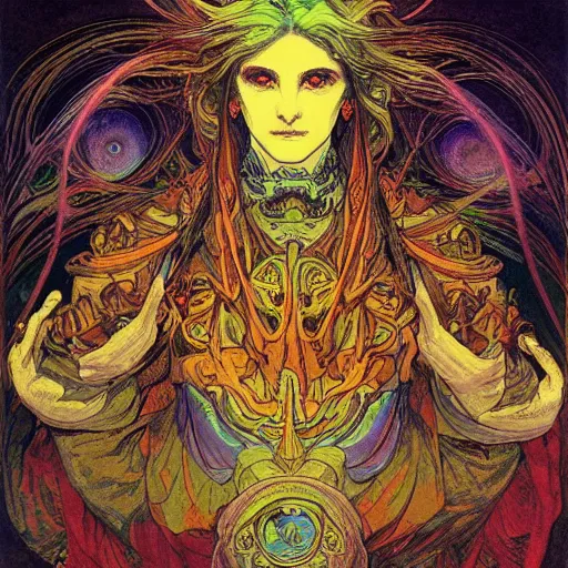 Prompt: psychedelic trippy iridescent illusionary art of facial expressions creepy eyes faces i'm nuclear explosions god judgemental gustave dore james gurney artstation alphonse mucha yoji shinkawa