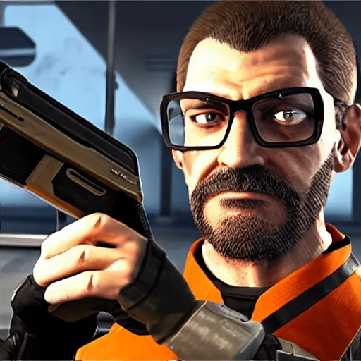 gordon freeman in a hev suit with glasses holding a | Stable Diffusion ...