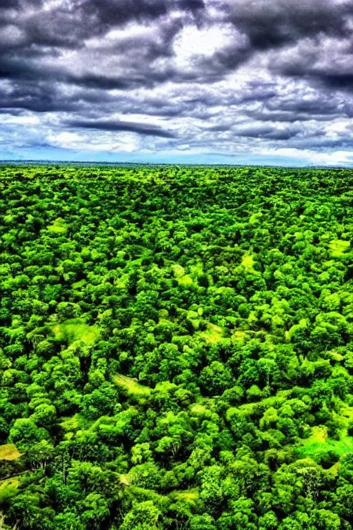 Image similar to dead city, blue sky, green scull look down, nature,