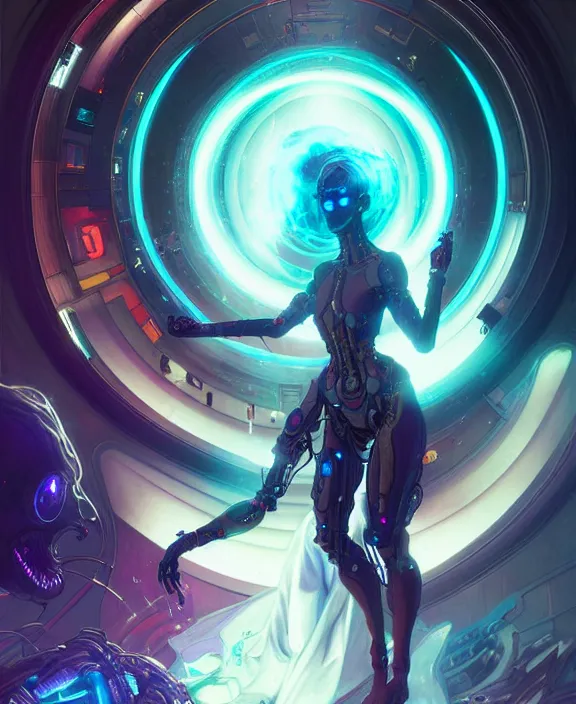 Image similar to a whirlwind of souls rushing inside the metaverse, half body, glowin eyes, android, cyborg, cyberpunk face, by loish, d & d, fantasy, intricate, elegant, highly detailed, colorful, vivid color, digital painting, artstation, concept art, art by artgerm and greg rutkowski and alphonse mucha and ruan jia