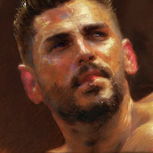 Image similar to a man with a faux hawk haircut, painting by Gaston Bussiere, Craig Mullins