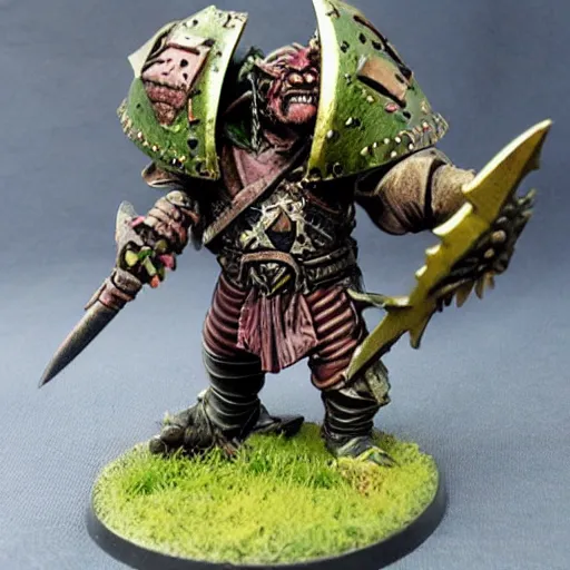 Prompt: warhammer fantasy orc wearing armor figurine