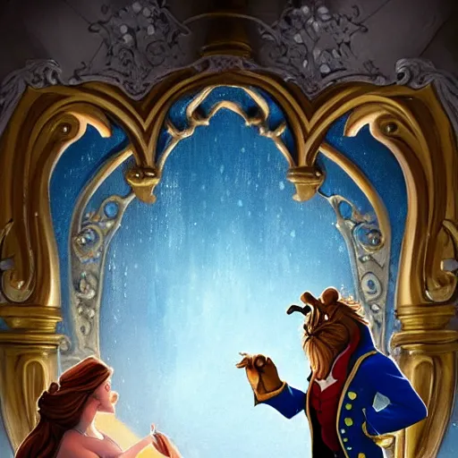 Prompt: beauty and the beast, artstation.