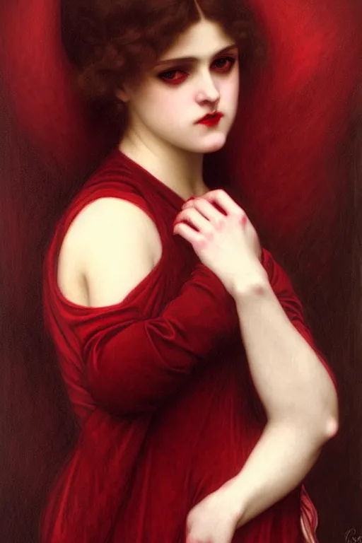 Prompt: victorian vampire in red velvet, painting by rossetti bouguereau, detailed art, artstation