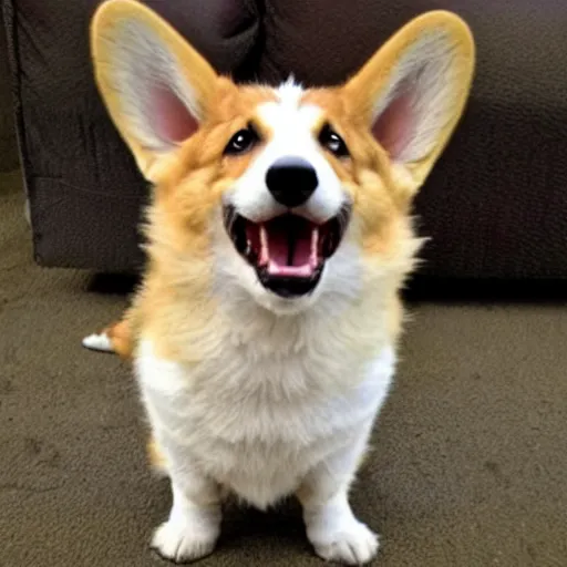 Image similar to an extremely angry corgi, terrifying, dangerous, attacking, snarling, mean, vicious