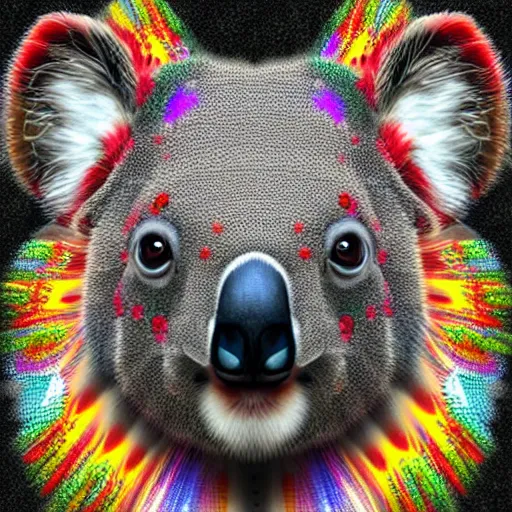 Image similar to a technicolor portrait of a koala in geometric kaleidoscopic colors trending on artstation 4 k intricate extremely detailed digital art