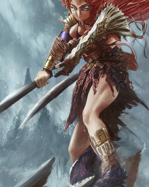 Image similar to A beautiful female warrior being killed by a witch, beautiful face, highly detailed face, close-up, fantasy art, female art, in the style of masami kurumada, illustration, epic, fantasy, intricate, hyper detailed, artstation, concept art, smooth, sharp focus, ray tracing