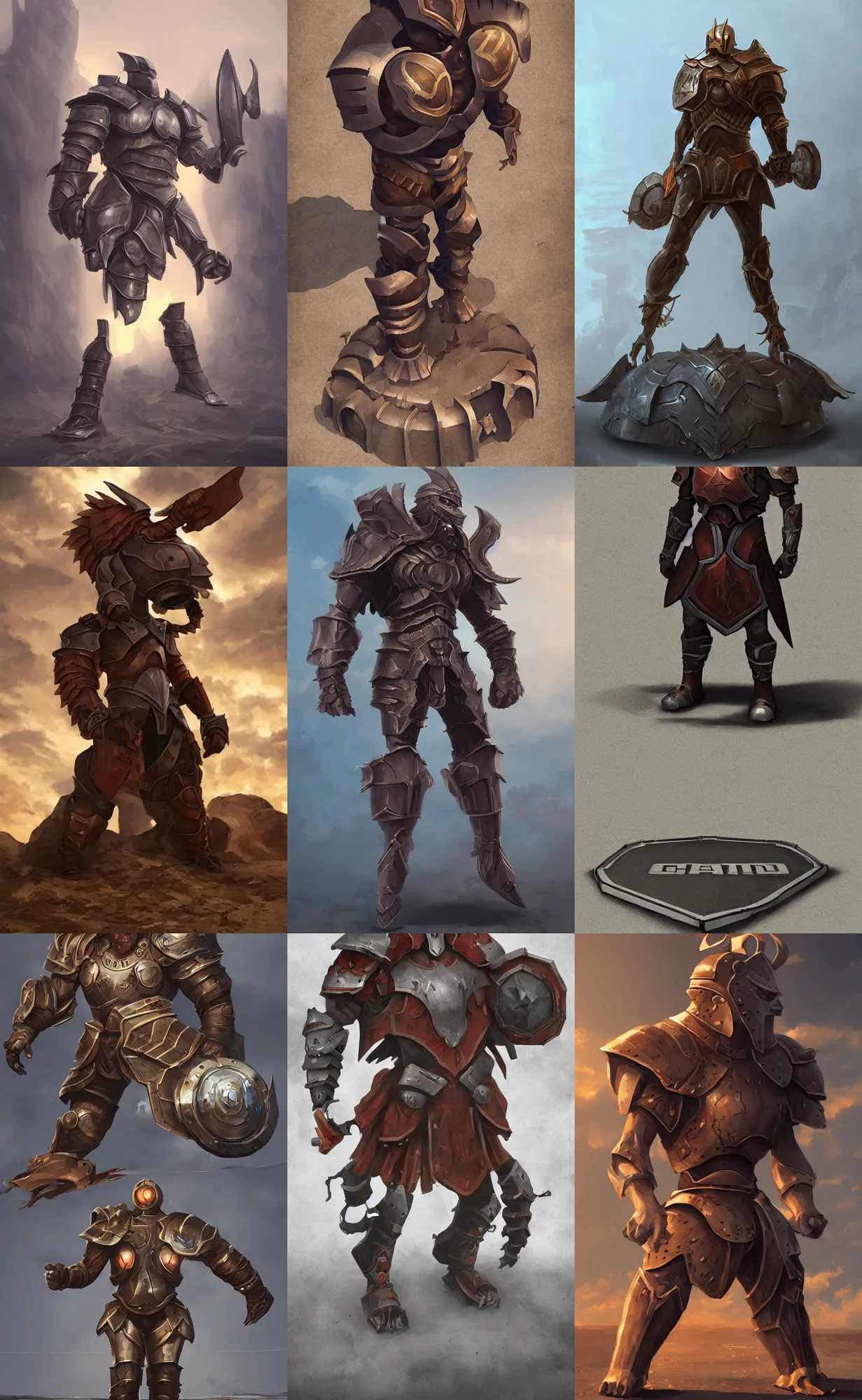 Prompt: giant road sign armor gladiator, character design trending on artstation