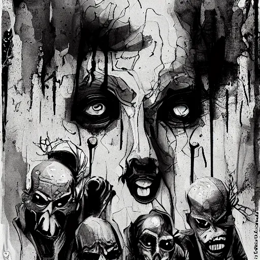 Prompt: ink wash animation key frame poster art for night of living the dead in the style of by jama jurabaev, artstation