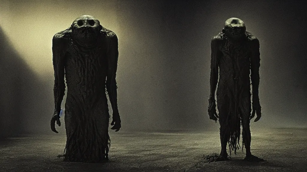 Image similar to the creature from the black city, film still from the movie directed by denis villeneuve and david cronenberg with art direction by salvador dali and zdzisław beksinski, wide lens