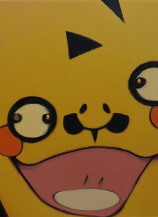 Prompt: an oil painting of pokemon pikachu smiling