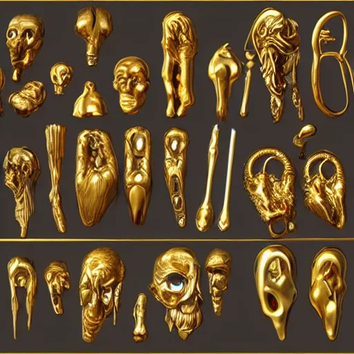 Image similar to polished gold tools designed in the style of body horror