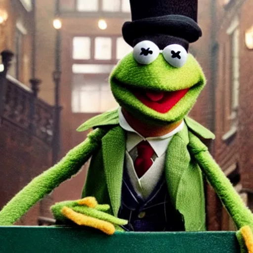 Prompt: Muppet Kermit the Frog in Peaky Blinders very detail 4K quality super realistic