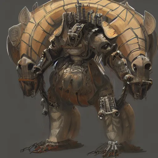 Image similar to portrait concept painting of a rampaging ashigaru mecha boar, warthog. fantasy painting, dungeons and dragons, magic the gathering art, of bamboo, laquer and steel, steampunk - inspired by brian froud and greg rutkowski and jessica rossier