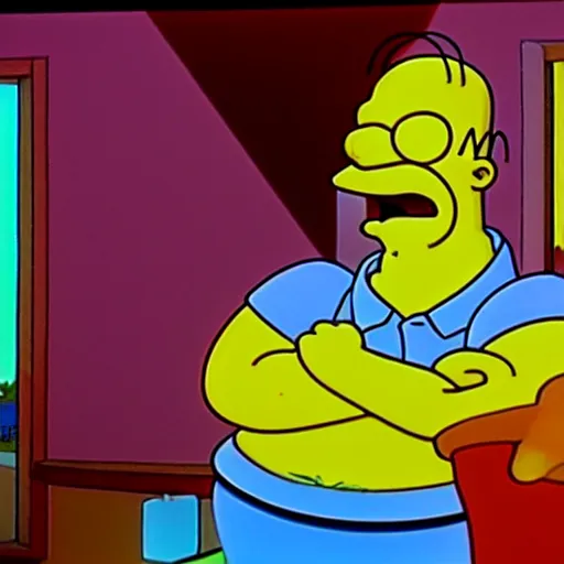 Prompt: A still from Homer Simpson starring in Twin Peaks (1990)