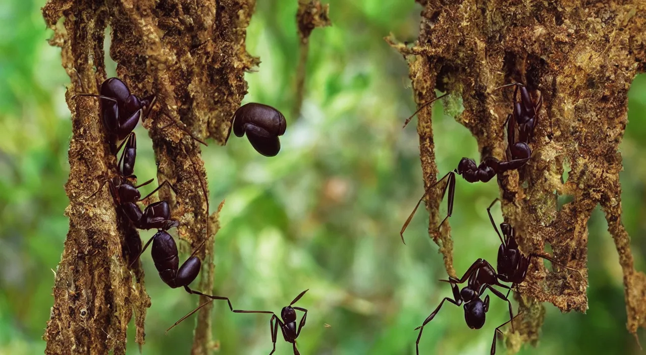 Prompt: rare half human half ant in the jungle, by the best photographer of national geographic, scientific photo, hight quality, realistic light, kodachrome 6 4, hiperdetailed