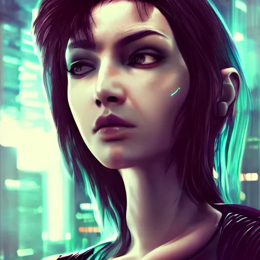 Image similar to cyberpunk girl, head and shoulder shot, 4k, trending on artstation, digital art