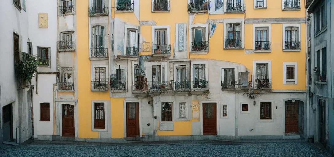 Prompt: house in porto. photographed by wes anderson on fujinon premista 1 9 - 4 5 mm t 2. 9. portra 8 0 0.