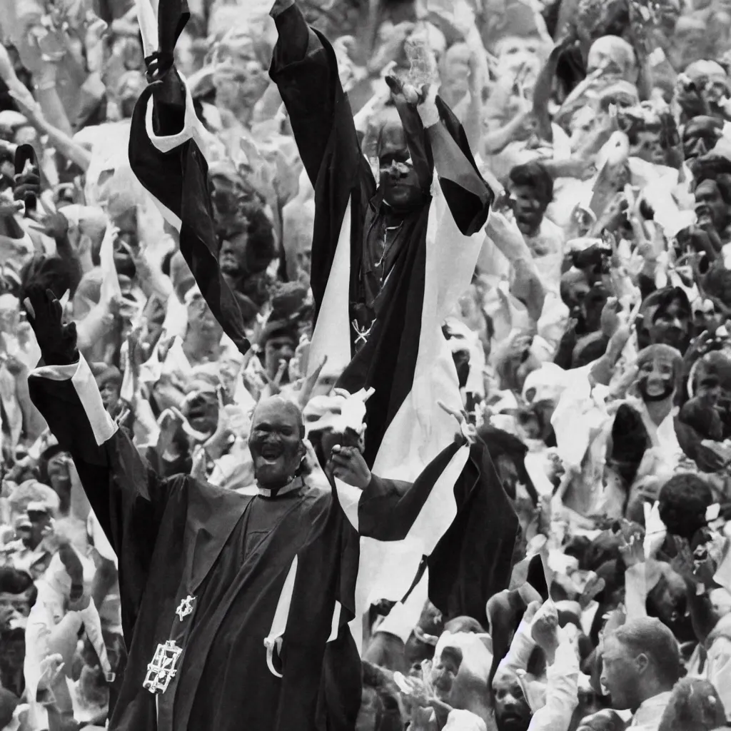 Image similar to black pope in a lgbt robe performing a nazi salute