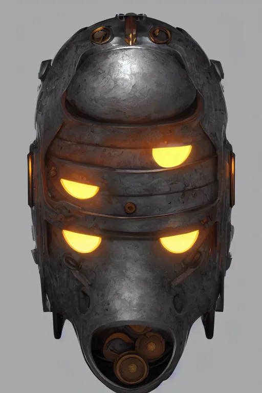 Image similar to steampunk mask minimalist fantasy art robot ninja helmet, global illumination ray tracing hdr fanart arstation by sung choi and eric pfeiffer and gabriel garza and casper konefal radiating a glowing aura