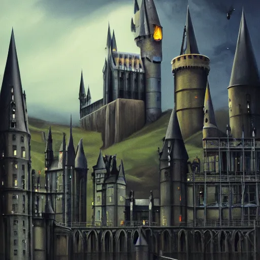 Prompt: hogwarts school of witchcraft and wizardry painting, surrealism, Artstation