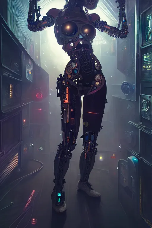 Image similar to ultra realistic, beautiful female cyborg in a crowded smoky cyberpunk club in space megalopolis, sci - fi, intricate details, eerie, highly detailed, octane render, 8 k, art by artgerm and alphonse mucha and greg rutkowski