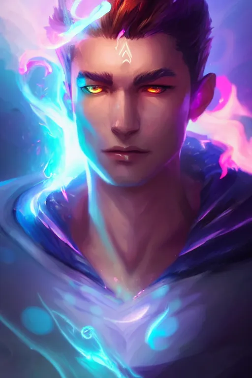 Image similar to a human elemental sorcerer, blurred environment background, colorful magic effects, white skin, portrait, male, clothed, sharp focus, digital art, concept art, trending on artstation, dynamic lighting, by emylie boivin and rossdraws