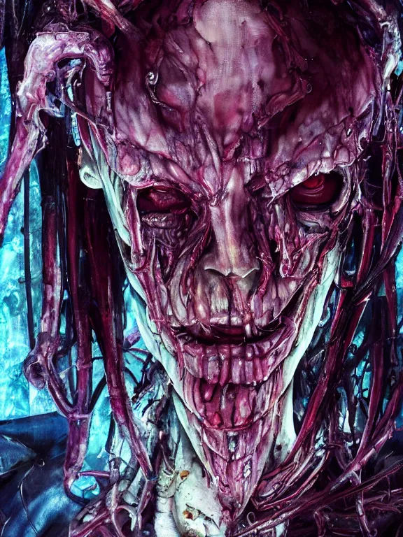 Prompt: portrait art of 8k ultra realistic undead eldritch horror corrupted ghost in the shell,decaying, cybernetic, full of colour, cinematic lighting, battered, trending on artstation, 4k, hyperrealistic, focused, extreme details,unreal engine 5, cinematic, masterpiece, art by ayami kojima, giger