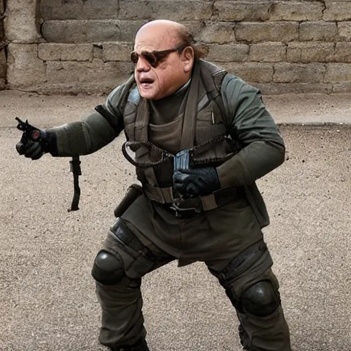 Image similar to danny devito as solid snake from metal gear solid