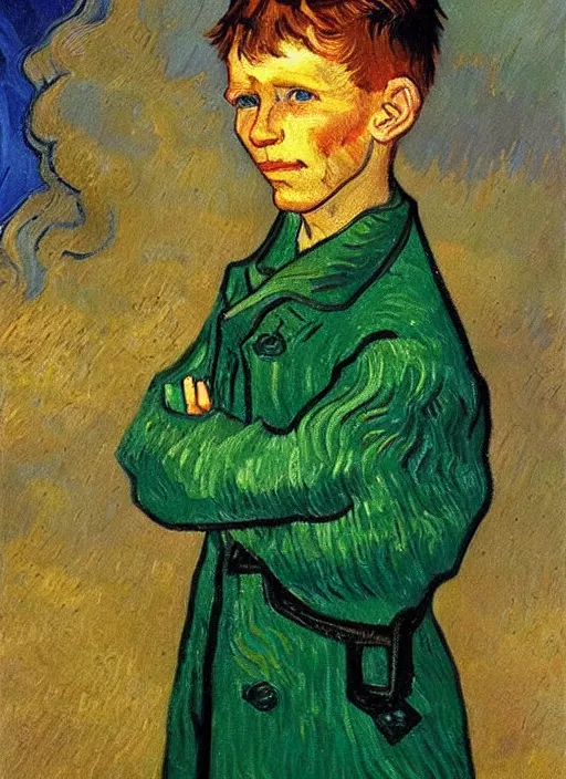 Image similar to lifelike oil painting portrait of peter pan by van gogh