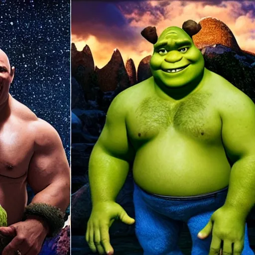 Image similar to Shrek played by the Rock, Dwayne the Johnson had to get fat for this, upcoming film